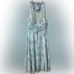 Connected petite Light Blue & Aqua Halter Midi Dress Flowy Wedding Spring/Summer